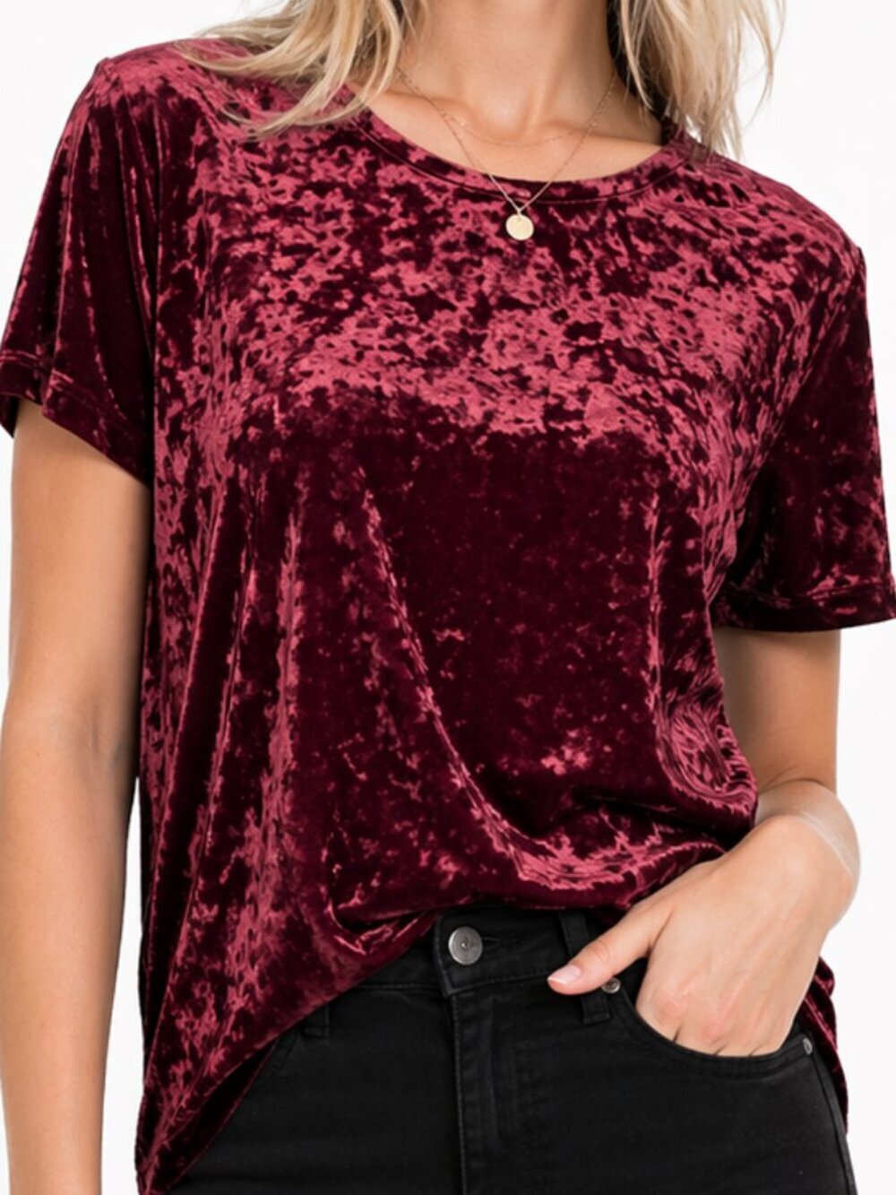 14th and Union Burgundy Red Crushed Velvet Top Medium